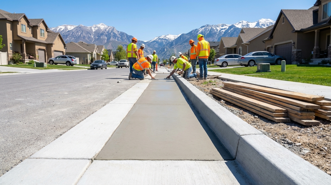 Concrete curb and gutter installation in Utah